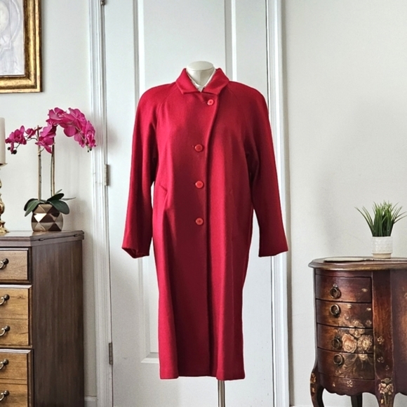 Rare Stephanie Mathews Dark Red 100% Wool Trench Coat Size 10P - Picture 7 of 13